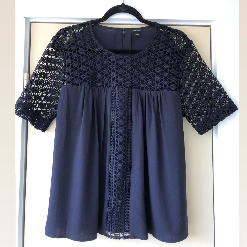 Ann Taylor Navy Short Sleeve Baby Doll Top
